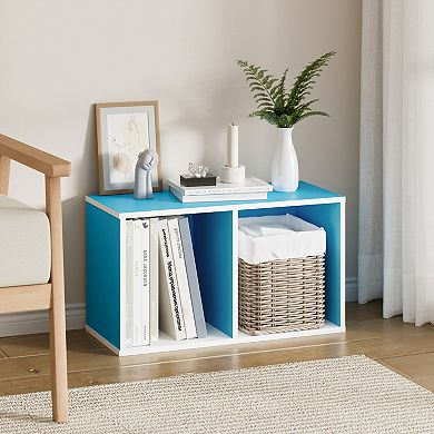 Furinno 9" x 12" x 21" Storage Shelf 2 Tier Cube Bookcase, White & Blue