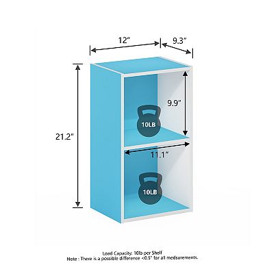 Furinno 9" x 12" x 21" Storage Shelf 2 Tier Cube Bookcase, White & Blue