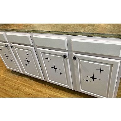 Set of 6 Antique Black Finish Mid Century Modern Starburst Drawer Pulls Knobs