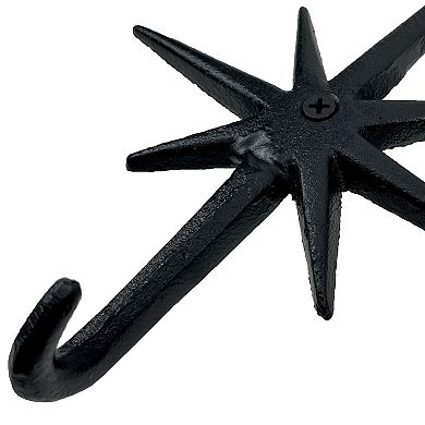 Set of 3 Black Finish Cast Iron Atomic Starburst Wall Hooks