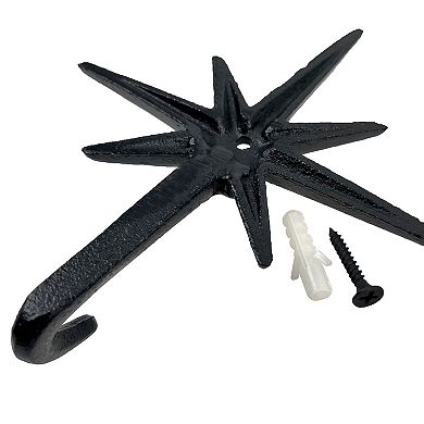 Set of 3 Black Finish Cast Iron Atomic Starburst Wall Hooks