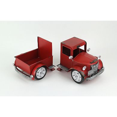 Vintage Red Pickup Truck Weathered Finish Metal Bookends Front and Back