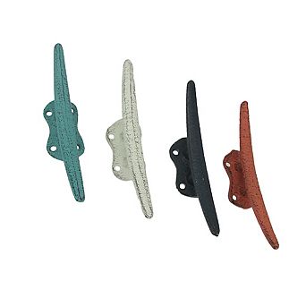 Set of 4 Colorful Coral Coastal Cast Iron Cleat Wall Hooks/Drawer Pulls Decor