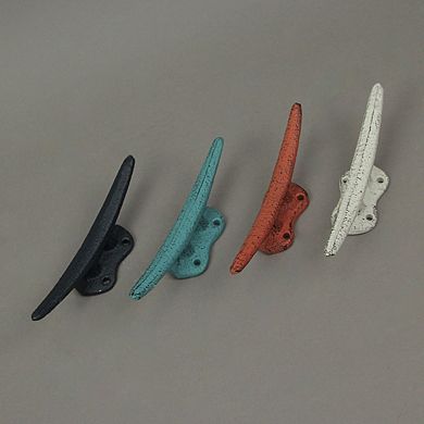Set of 4 Colorful Coral Coastal Cast Iron Cleat Wall Hooks/Drawer Pulls Decor