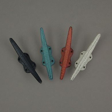Set of 4 Colorful Coral Coastal Cast Iron Cleat Wall Hooks/Drawer Pulls Decor