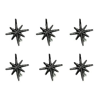 Set of 6 Antique Silver Finish Mid Century Modern Starburst Drawer Pulls Knobs