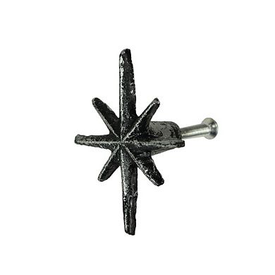 Set of 6 Antique Silver Finish Mid Century Modern Starburst Drawer Pulls Knobs