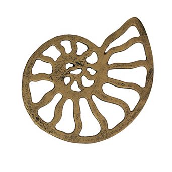 Nautilus Shell Trivet Distressed Gold Finish, Heat-Resistant, Coastal Decor