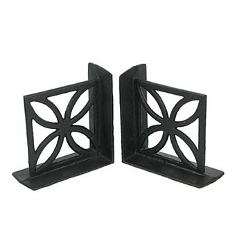 Set of 2 Cast Iron Breeze Block Bookends Mid Century Modern Home Bookshelf Decor