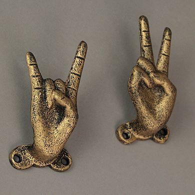 Set of 3 Gold Cast Iron Hand Gesture Decorative Wall Hooks Key Towel Hanger