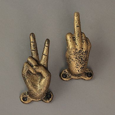 Set of 3 Gold Cast Iron Hand Gesture Decorative Wall Hooks Key Towel Hanger