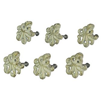 White Cast Iron Octopus Drawer Pull Decorative Cabinet Knob Nautical Set of 6