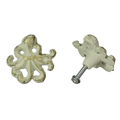 White Cast Iron Octopus Drawer Pull Decorative Cabinet Knob Nautical Set of 6