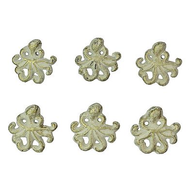 White Cast Iron Octopus Drawer Pull Decorative Cabinet Knob Nautical Set of 6