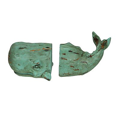 Verdigris Decorative Whale Bookends Resin Bookshelf Nautical Decor Rustic Beach