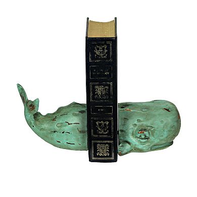 Verdigris Decorative Whale Bookends Resin Bookshelf Nautical Decor Rustic Beach