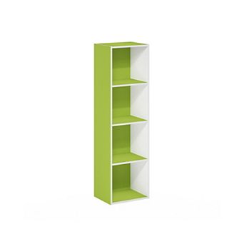 Furinno 9" x 12" x 42" Storage Shelf 4 tier Cube Bookcase, White & Green