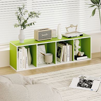 Furinno 9" x 12" x 42" Storage Shelf 4 Tier Cube Bookcase, White & Green