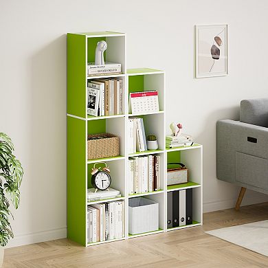 Furinno 9" x 12" x 42" Storage Shelf 4 Tier Cube Bookcase, White & Green