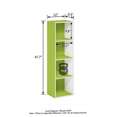 Furinno 9" x 12" x 42" Storage Shelf 4 Tier Cube Bookcase, White & Green