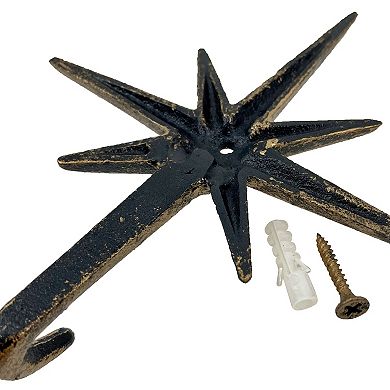 Set of 3 Gold Finish Cast Iron Atomic Starburst Wall Hooks