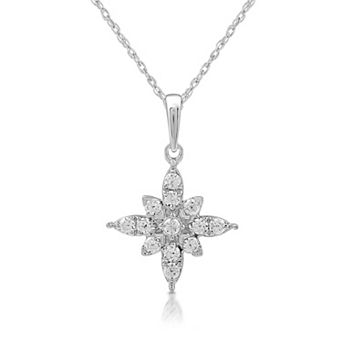 Diamond Essentials Sterling Silver 1/4 Carat T.W. Lab-Grown Diamond Flower Pendant Necklace