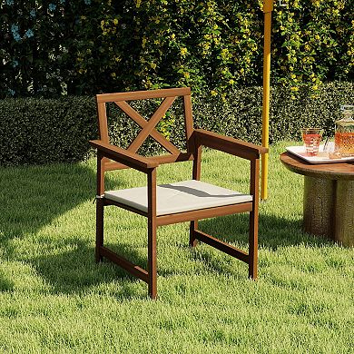 Furinno Outdoor Hardwood Patio Dining Chair Set of 2, with Cushions and Armrest for Beach & Garden