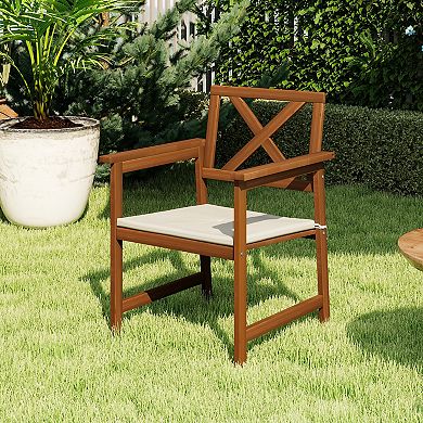 Furinno Outdoor Hardwood Patio Dining Chair Set of 2, with Cushions and Armrest for Beach & Garden