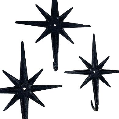 Set of 3 Atomic Starburst Wall Hooks Mid-Century Modern Design, Black Finish
