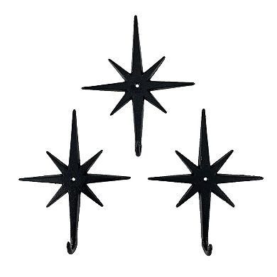 Set of 3 Atomic Starburst Wall Hooks Mid-Century Modern Design, Black Finish