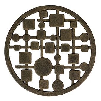 Cast Iron Circles & Squares Trivet Bronze, 8" Mid Century Modern Accent