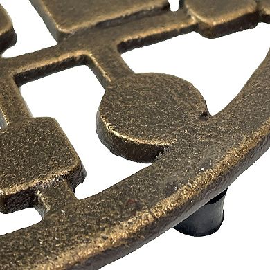Cast Iron Circles & Squares Trivet Bronze, 8" Mid Century Modern Accent