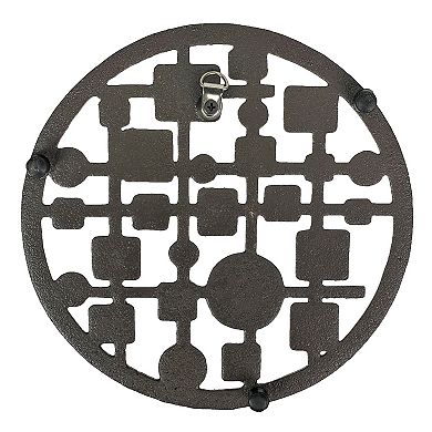 Cast Iron Circles & Squares Trivet Bronze, 8" Mid Century Modern Accent