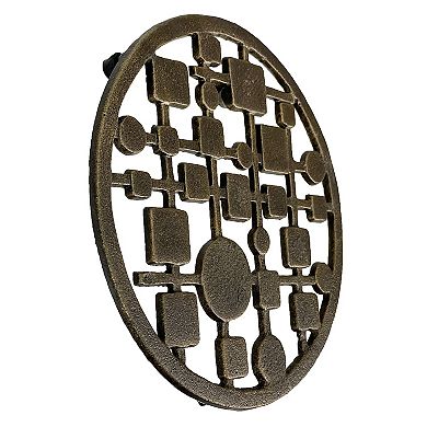 Cast Iron Circles & Squares Trivet Bronze, 8" Mid Century Modern Accent
