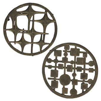 Set of 2 Cast Iron Trivets Stars & Circles/Squares, Bronze, 8" MCM Style