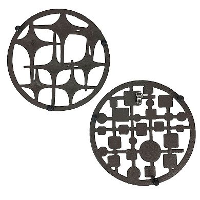 Set of 2 Cast Iron Trivets Stars & Circles/Squares, Bronze, 8" MCM Style