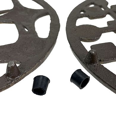 Set of 2 Cast Iron Trivets Stars & Circles/Squares, Bronze, 8" MCM Style