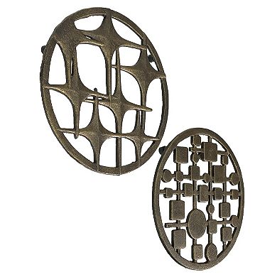 Set of 2 Cast Iron Trivets Stars & Circles/Squares, Bronze, 8" MCM Style