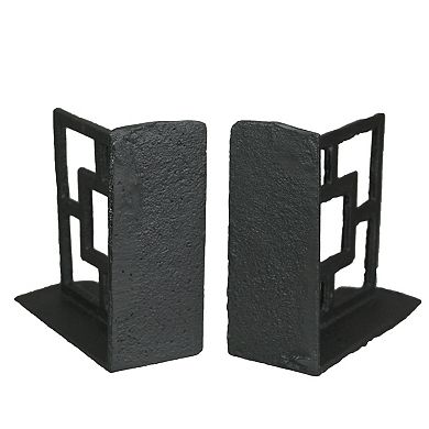 Set of 2 Cast Iron Breeze Block Bookends Decorative Rustic Geometric Shelf Decor