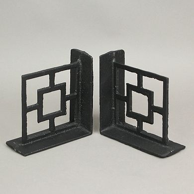Set of 2 Cast Iron Breeze Block Bookends Decorative Rustic Geometric Shelf Decor