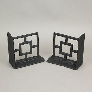 Set of 2 Cast Iron Breeze Block Bookends Decorative Rustic Geometric Shelf Decor