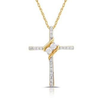 Diamond Essentials 14k Gold Over Sterling Silver 1/4 Carat T.W. Lab-Grown Diamond Cross Pendant Necklace