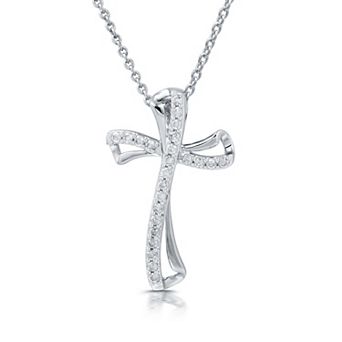 Diamond Essentials 14k Gold Over Sterling Silver 1/4 Carat T.W. Lab-Grown Diamond Ribbon Cross Pendant Necklace