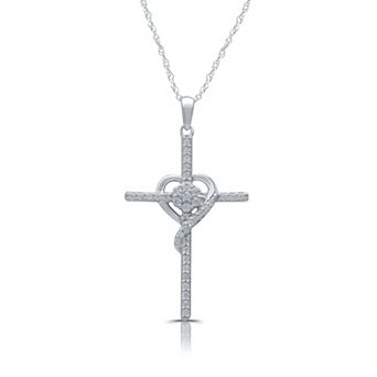 Diamond Essentials Sterling Silver 1/4 Carat T.W. Lab-Grown Diamond Ribbon Cross Pendant Necklace