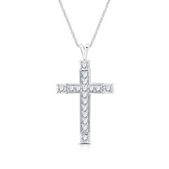 Diamond Essentials Sterling Silver 3/8 Carat T.W. Lab Grown Diamond Cross Pendant Necklace
