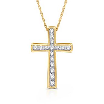 Diamond Essentials 14k Gold Over Sterling Silver 1/2 Carat T.W. Lab-Grown Diamond Bold Cross Pendant Necklace