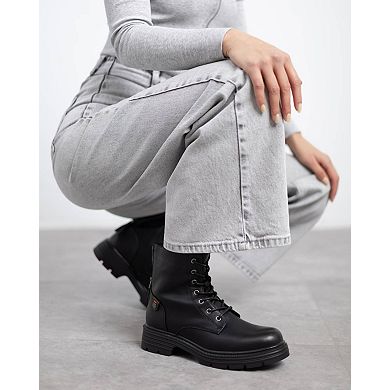 Refresh Women's Back Zipper Combat Booties 173024