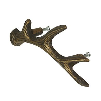 Antique Bronze Cast Iron Rustic Deer Antler Drawer Pull Cabinet Handle Set of 6