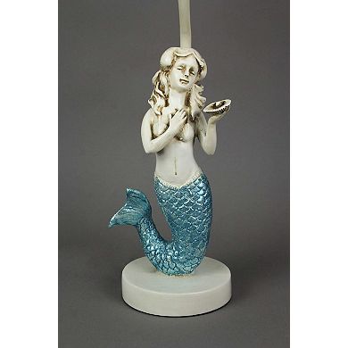 Set of 2 Blue Glitter Tail Mermaid Table Lamps Coastal Beach Decor Burlap Shade