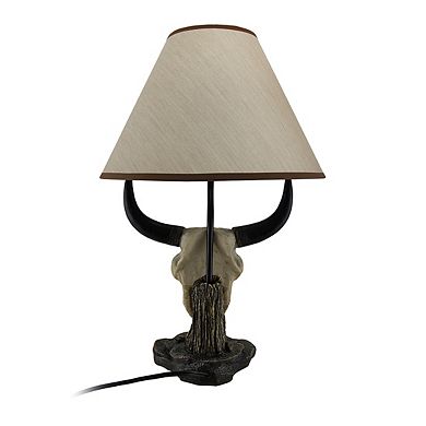 Cattle Ranch Decorative Steer Skull Table Lamp with Beige Fabric Shade